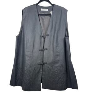 Valerie Stevens Pure Linen Embroidered Frog Closure Vest Women Plus 24W Vintage